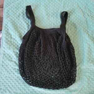 Black Crochet Mesh Market Bag, Net Bag, String Bag, Handmade